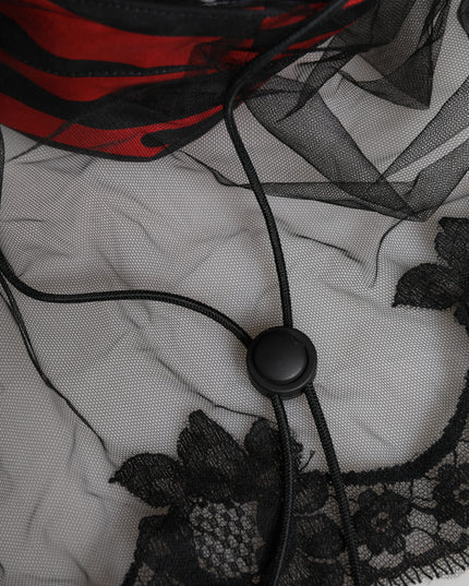 Dolce & Gabbana Black Red Stripes Lace Tulle Bucket Hat