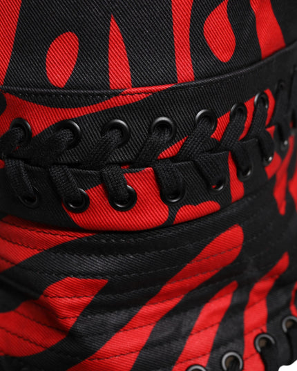 Dolce & Gabbana Black Red Stripe Polyester Wide Brim Bucket Hat