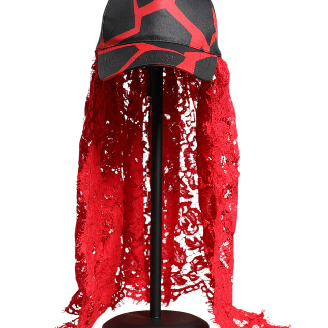 Dolce & Gabbana Red Black Lace Tulle Cotton Baseball Cap