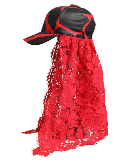Dolce & Gabbana Red Black Lace Tulle Cotton Baseball Cap