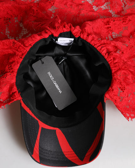 Dolce & Gabbana Red Black Lace Tulle Cotton Baseball Cap