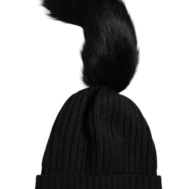 Dolce & Gabbana Black Acrylic Knitted Fur Winter Beanie Hat