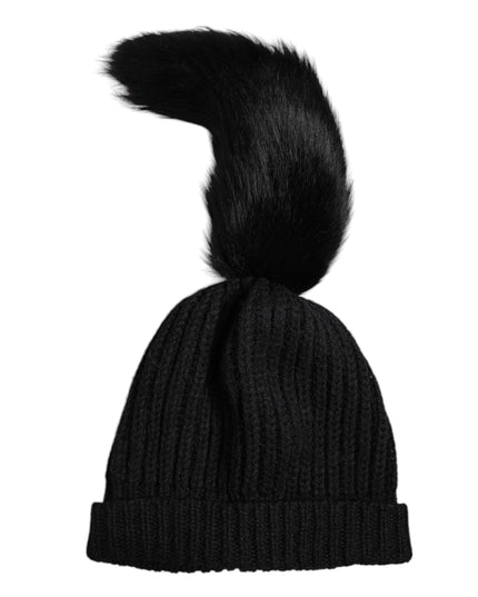 Dolce & Gabbana Black Acrylic Knitted Fur Winter Beanie Hat