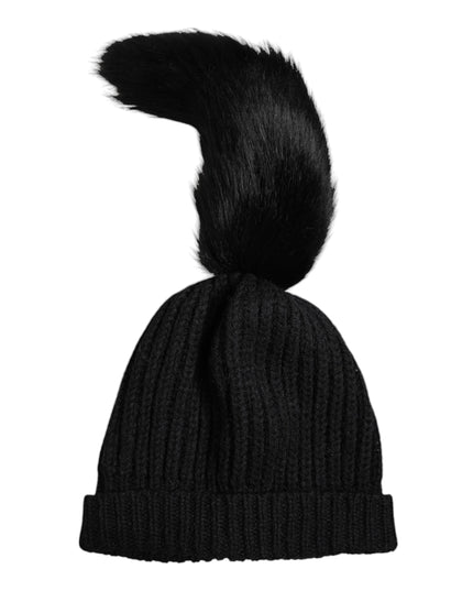 Dolce & Gabbana Black Acrylic Knitted Fur Winter Beanie Hat
