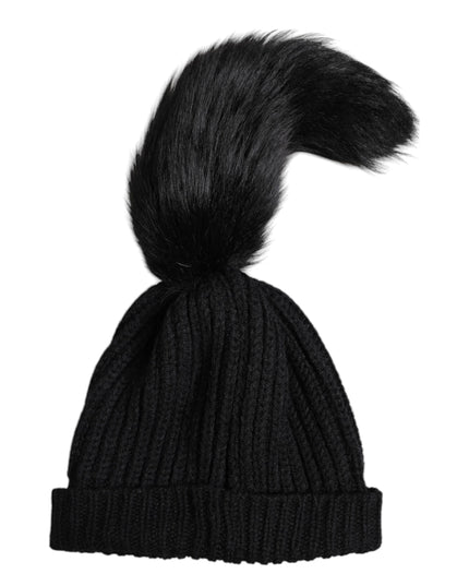 Dolce & Gabbana Black Acrylic Knitted Fur Winter Beanie Hat
