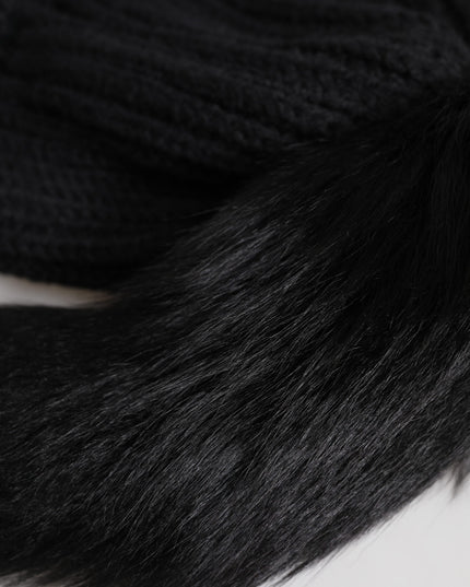 Dolce & Gabbana Black Acrylic Knitted Fur Winter Beanie Hat