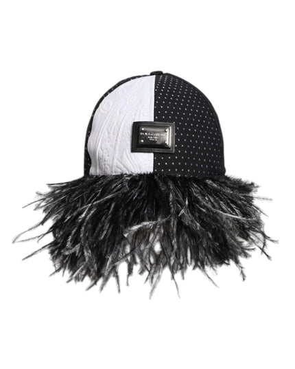 Dolce & Gabbana White Black Polka Dot Feathers Baseball Cap