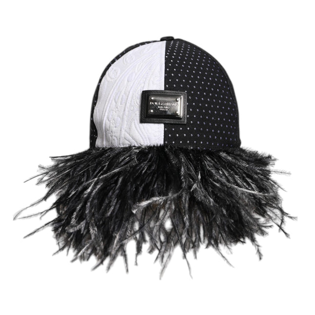 Dolce & Gabbana White Black Polka Dot Feathers Baseball Cap