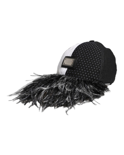 Dolce & Gabbana White Black Polka Dot Feathers Baseball Cap