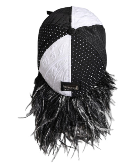 Dolce & Gabbana White Black Polka Dot Feathers Baseball Cap