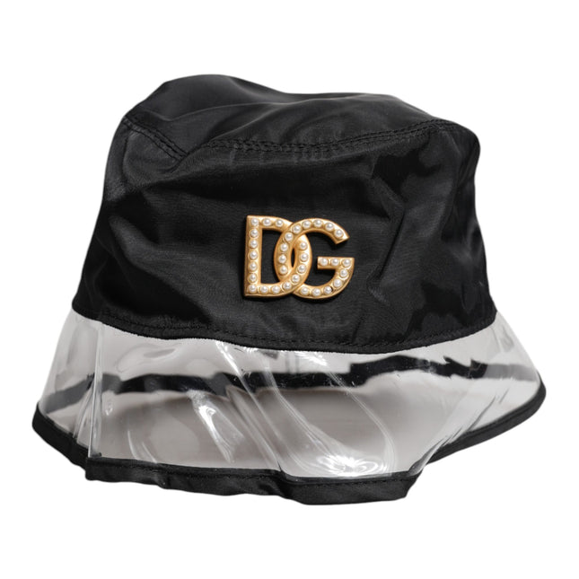 Dolce & Gabbana Black Nylon PVC DG Logo Bucket Hat