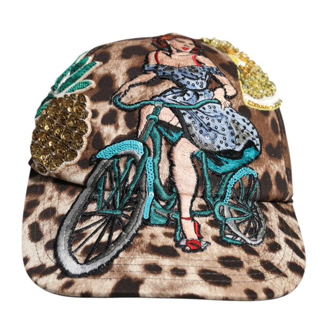 Dolce & Gabbana Brown Leopard Sequin Sicily Baseball Cap