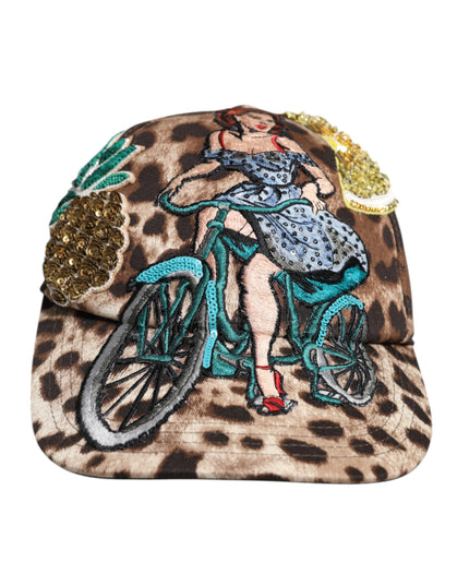 Dolce & Gabbana Brown Leopard Sequin Sicily Baseball Cap