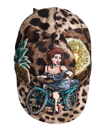 Dolce & Gabbana Brown Leopard Sequin Sicily Baseball Cap