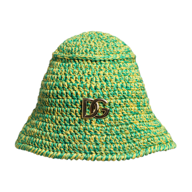 Dolce & Gabbana Green Cotton Crochet DG Logo Bucket Hat