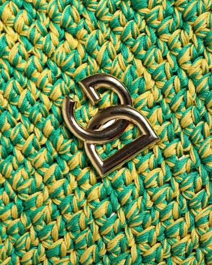 Dolce & Gabbana Green Cotton Crochet DG Logo Bucket Hat