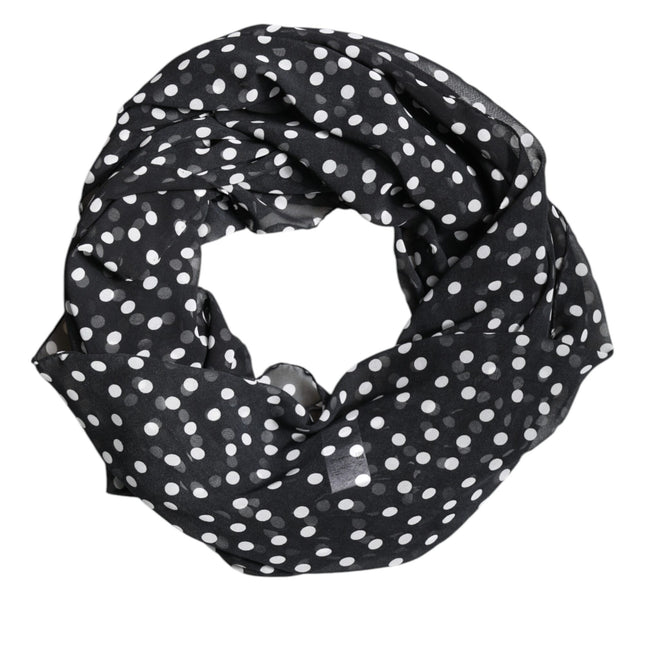 Dolce & Gabbana Black Polka Dots Polyester Wrap Shawl Scarf