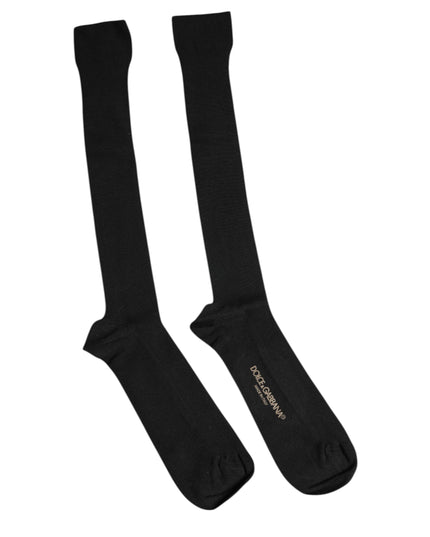 Dolce & Gabbana Black Viscose Logo Over The Calf Socks