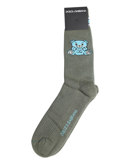 Dolce & Gabbana Gray Cotton DG Bear Mid Calf Socks