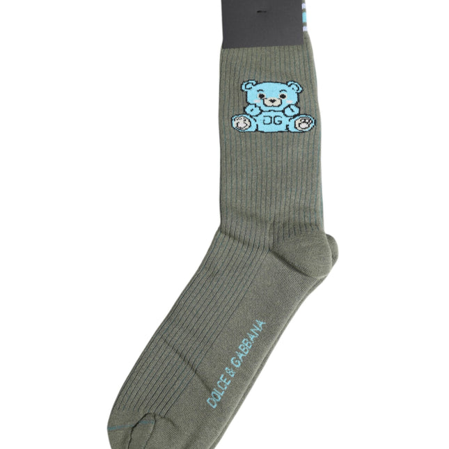 Dolce & Gabbana Gray Cotton DG Bear Mid Calf Socks