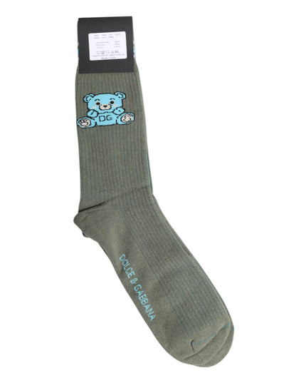 Dolce & Gabbana Gray Cotton DG Bear Mid Calf Socks