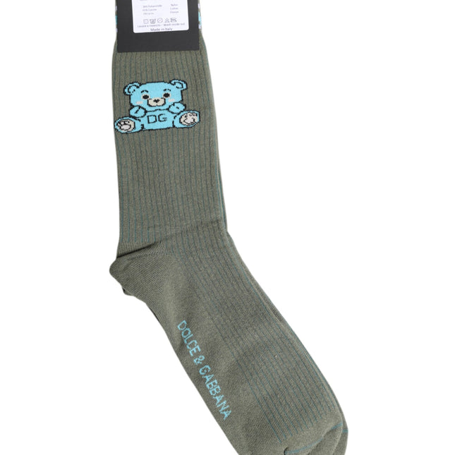 Dolce & Gabbana Gray Cotton DG Bear Mid Calf Socks