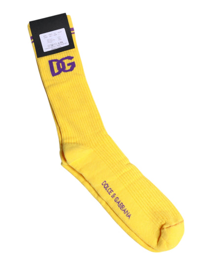 Dolce & Gabbana Yellow Cotton DG Logo Mid Calf Socks