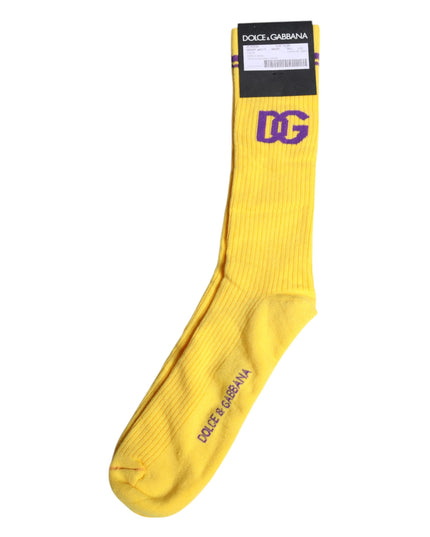 Dolce & Gabbana Yellow Cotton DG Logo Mid Calf Socks