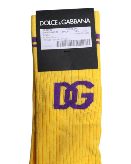 Dolce & Gabbana Yellow Cotton DG Logo Mid Calf Socks