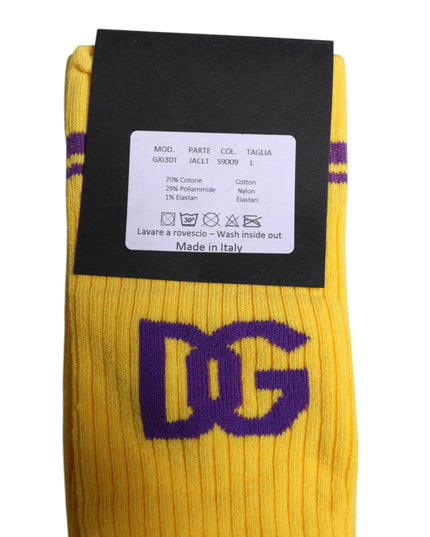 Dolce & Gabbana Yellow Cotton DG Logo Mid Calf Socks