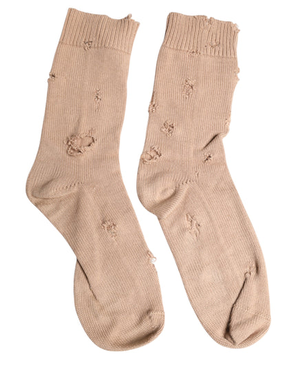 Dolce & Gabbana Beige Solid Stretch Mid Calf Men Socks