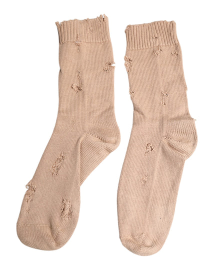 Dolce & Gabbana Beige Solid Stretch Mid Calf Men Socks
