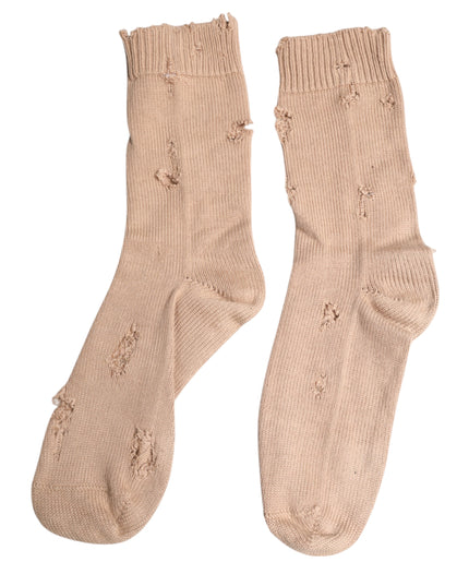 Dolce & Gabbana Beige Solid Stretch Mid Calf Men Socks