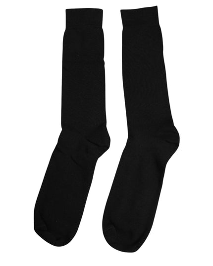 Dolce & Gabbana Black Solid Cotton Mid Calf Men Socks