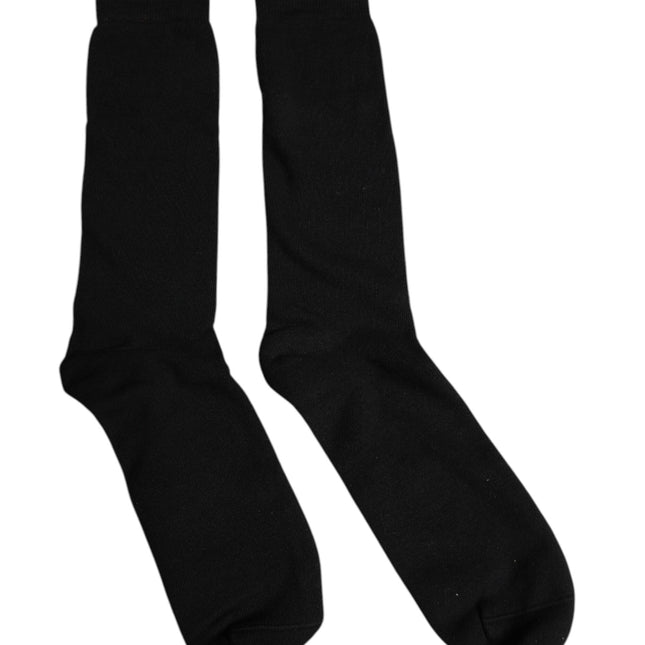 Dolce & Gabbana Black Solid Cotton Mid Calf Men Socks
