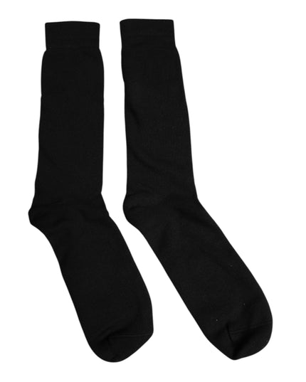 Dolce & Gabbana Black Solid Cotton Mid Calf Men Socks