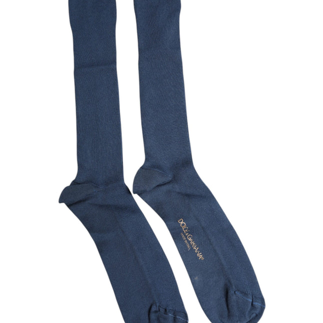 Dolce & Gabbana Blue Cotton DG Logo Over The Calf Socks