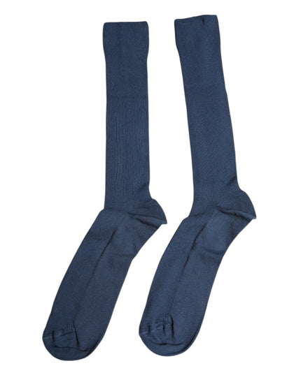 Dolce & Gabbana Blue Cotton DG Logo Over The Calf Socks