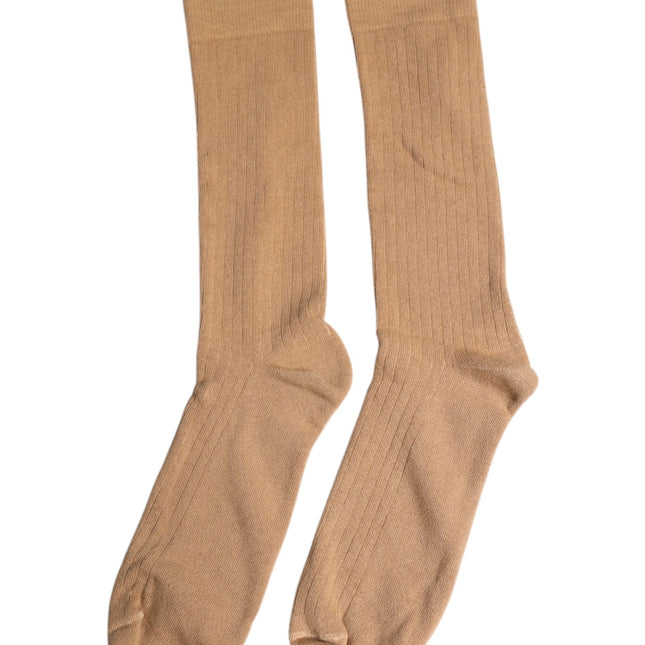 Dolce & Gabbana Brown Solid Cotton Mid Calf Men Socks
