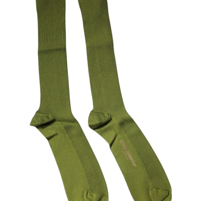 Dolce & Gabbana Green Cotton Logo Over The Calf Socks