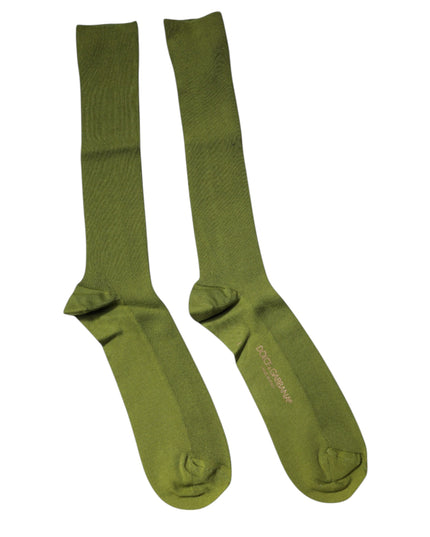 Dolce & Gabbana Green Cotton Logo Over The Calf Socks