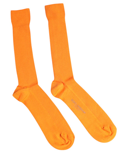 Dolce & Gabbana Orange Cotton Logo Over The Calf Socks