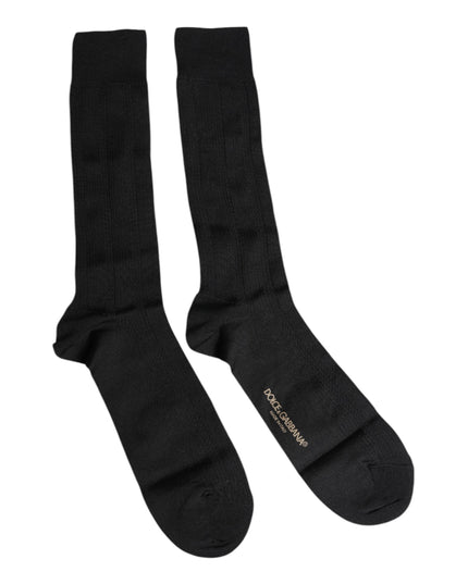 Dolce & Gabbana Black Stretch Logo Mid Calf Men Socks