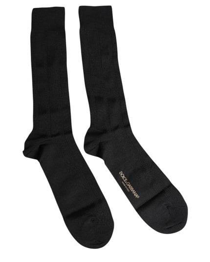 Dolce & Gabbana Black Stretch Logo Mid Calf Men Socks