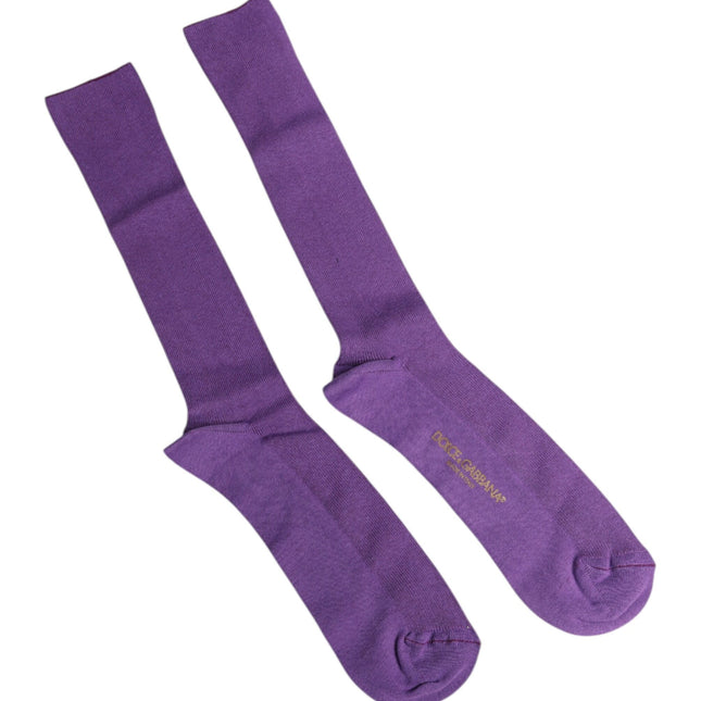 Dolce & Gabbana Purple Cotton Logo Over The Calf Socks
