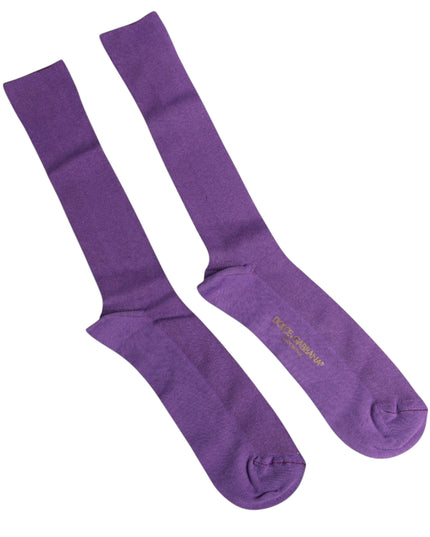 Dolce & Gabbana Purple Cotton Logo Over The Calf Socks