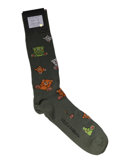 Dolce & Gabbana Green Nylon DG Bear Printed Mid Calf Socks