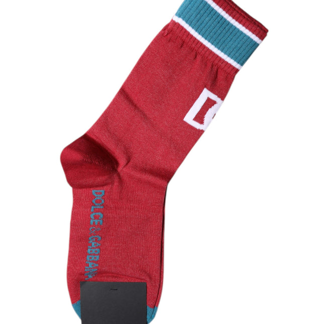Dolce & Gabbana Red Cotton DG Logo Print Mid Calf Socks