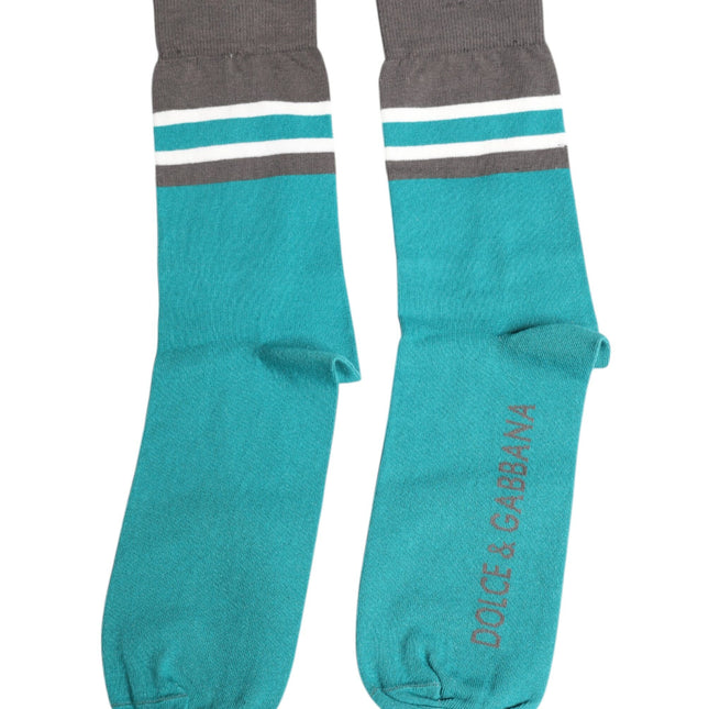 Dolce & Gabbana Green Gray Stretch DG Logo Mid Calf Socks