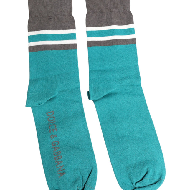 Dolce & Gabbana Green Gray Stretch DG Logo Mid Calf Socks